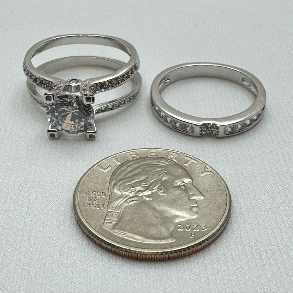 Stunning 10K Gold Plated CZ Engagement Ring Set Split Shank Pavé New